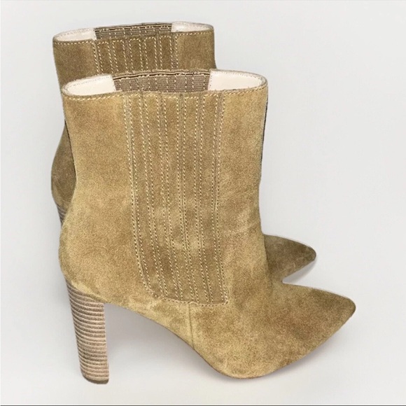 PAIGE London Tan Suede Booties Sz 8.5, 4” heel - Picture 2 of 10